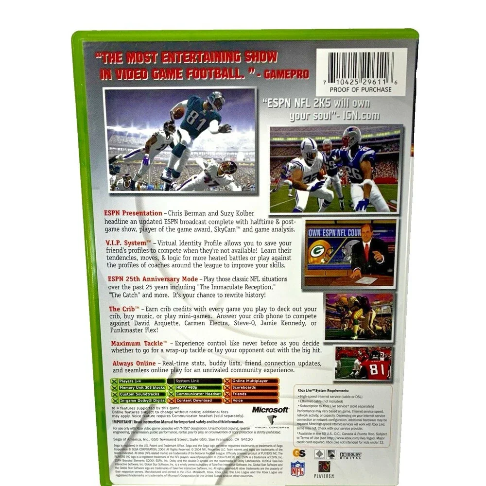ESPN NFL 2K5 Microsoft Xbox SEGA 2004 Complete with Manual Tested